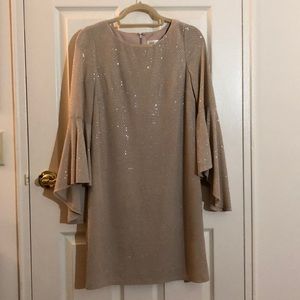 Eliza J Beige Shimmer Bell-Sleeve Sheath Dress